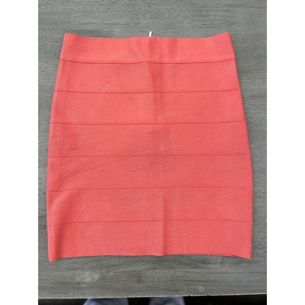 Bebe Coral Pink‎ Bandage Mini Skirt Bodycon High Waist Size Medium M Zip Back - Picture 5 of 7